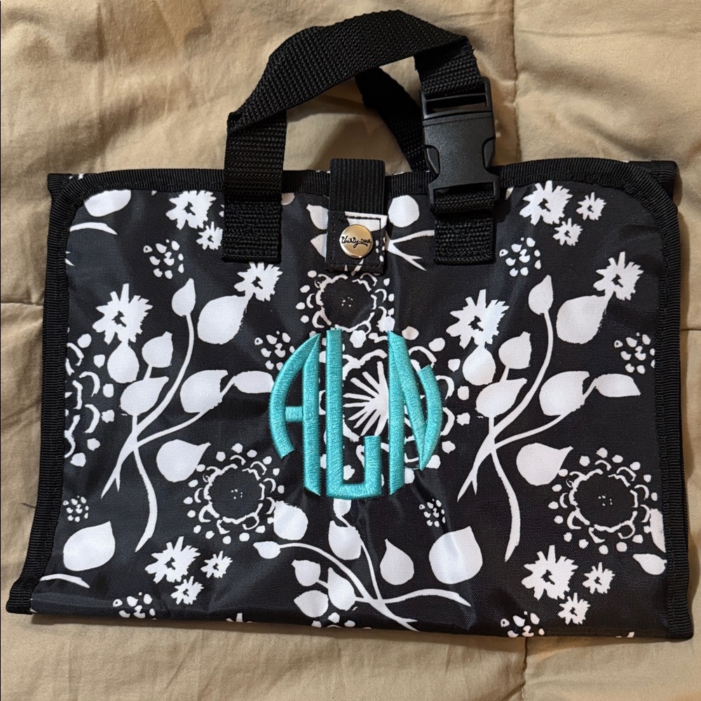 Thirty-One Timeless Beauty Bag Black floral brushstrokes